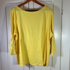Talbots Woman Yellow Pima Cotton 3/4 Sleeve Boat Neck Tee Top Plus Size 2X HOLES